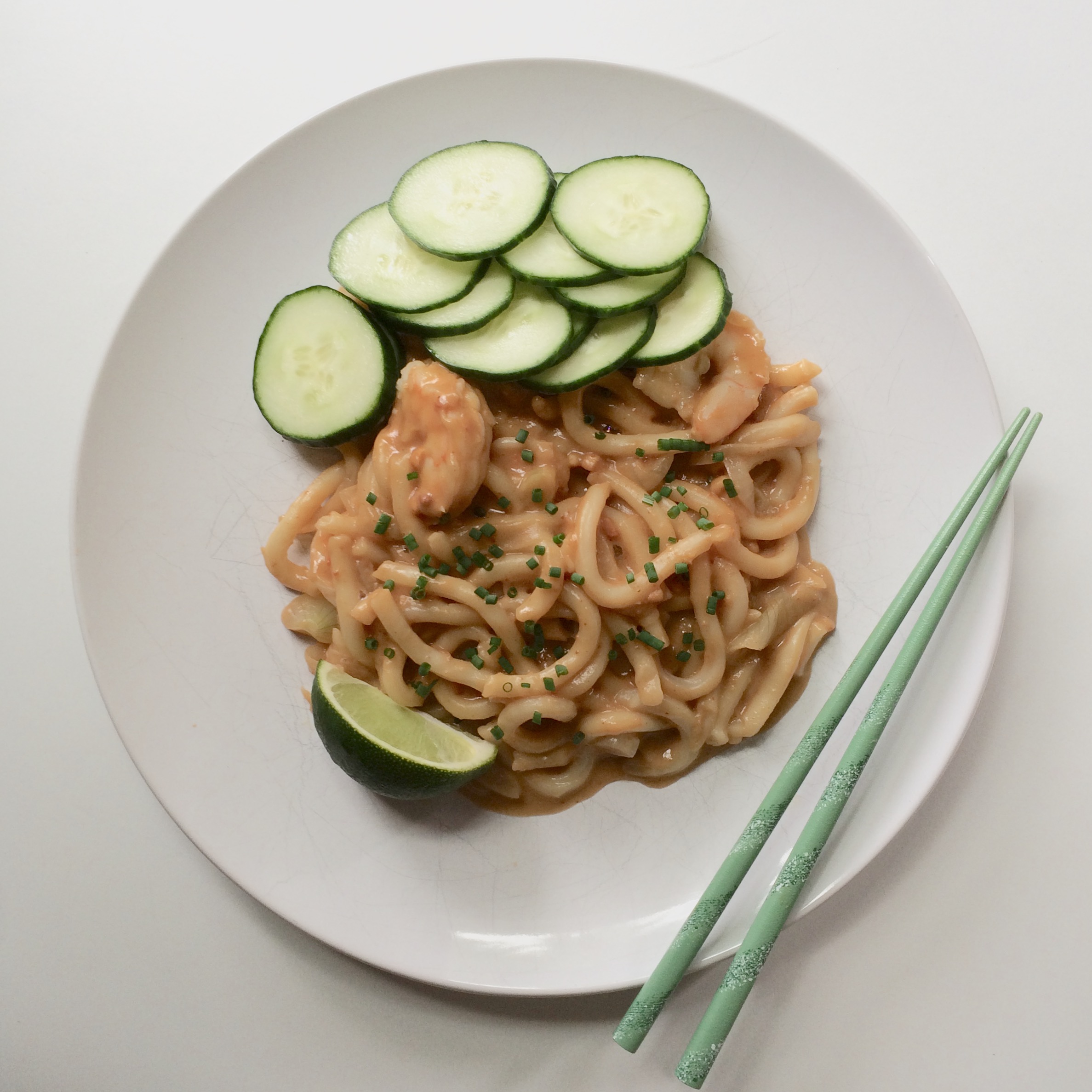 Noodles with green.